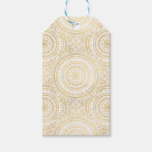 Etiqueta Para Presente Padrão Branco Elegante Dourado de Mandala Girassol