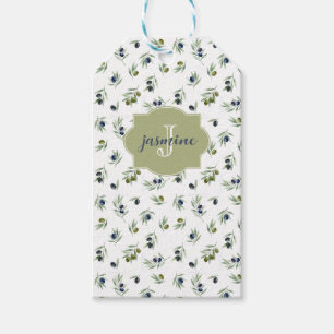 Etiqueta Para Presente Padrão Chic de Aquarela com Nome e Monograma em Ve