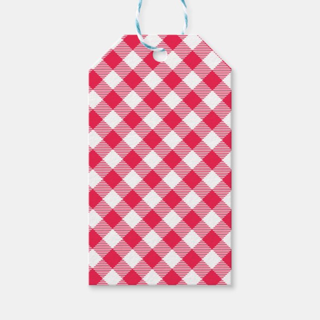 Etiqueta Para Presente Padrão Clássico do País Gingham Vermelho (Frente)