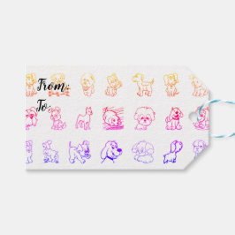 Etiqueta Para Presente Padrão Colorido de Cães e Cães