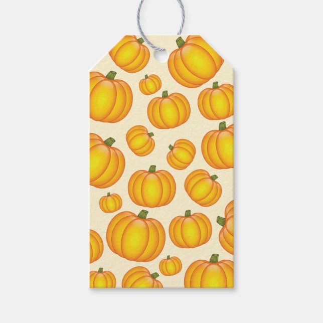 Etiqueta Para Presente Padrão de Abóbora de Desenho Animado Laranja (Frente)