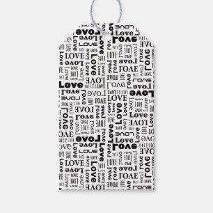 Etiqueta Para Presente Padrão de Amor com Letras Pretas 