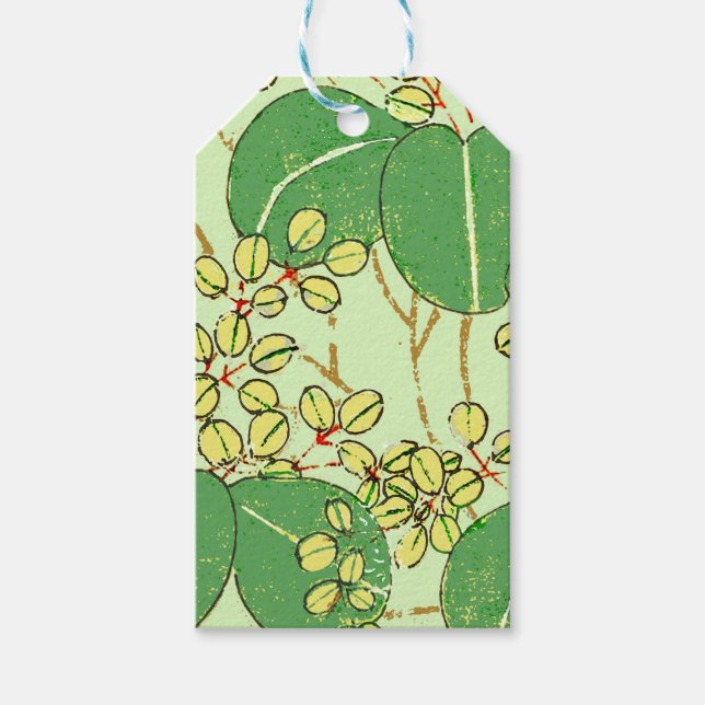 Etiqueta Para Presente Padrão de Arte Botânica Folar Japonês (Frente)