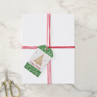 Etiqueta Para Presente Padrão de Arte Floral do Damasco Verde Verde Escur