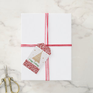 Etiqueta Para Presente Padrão de Arte Floral do Damasco Vermelho Branco E