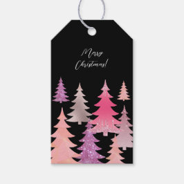 Etiqueta Para Presente Padrão de árvore de Natal preto rosa brilhante