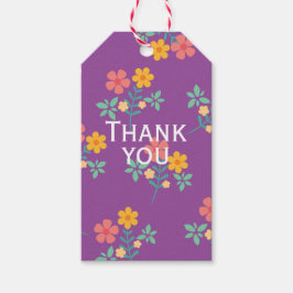 Etiqueta Para Presente Padrão de Buquê de Margaridas Retro em Roxo Obriga