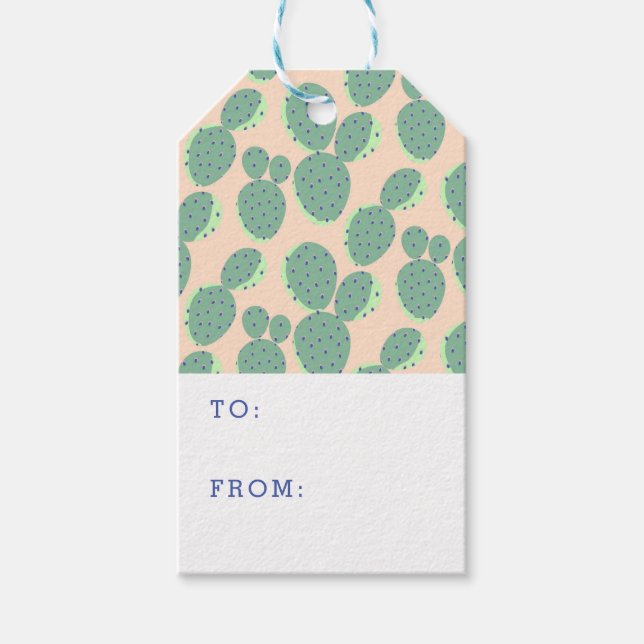 Etiqueta Para Presente Padrão de Cactus Verde e Rosa (Frente)