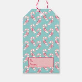 Etiqueta Para Presente Padrão de canas cor-de-rosa-branca - Natal Azul-Aq