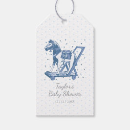 Etiqueta Para Presente Padrão de Cavalo de Pau Azul Vintage Fofo