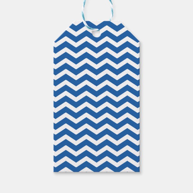 Etiqueta Para Presente Padrão de Chevron Branco Azul (Frente)