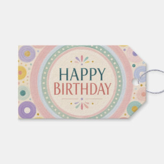 Etiqueta Para Presente Padrão de Círculo Retro Colorido de Aniversário