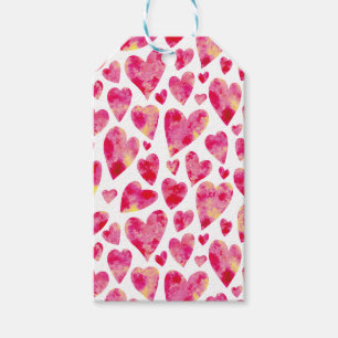 Etiqueta Para Presente Padrão de coração de amor em aquarela rosa