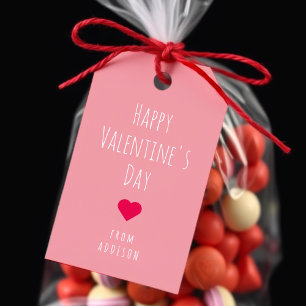 Etiqueta Para Presente Padrão de Coração Vermelho e Rosa do feliz dia de 