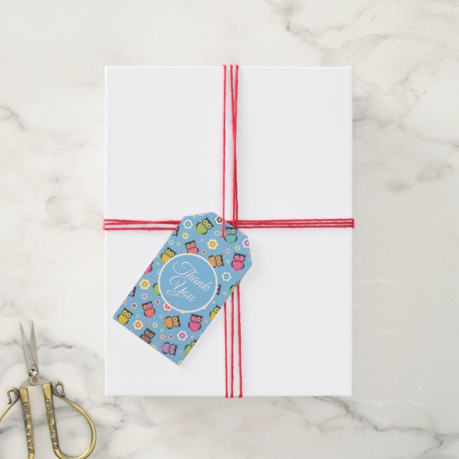 Etiqueta Para Presente Padrão de Coruja Whimsical (Com cordão)