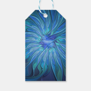 Etiqueta Para Presente Padrão de Fantasia de Flor Azul, Arte Fractal Abst