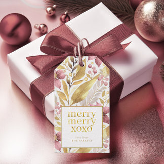 Etiqueta Para Presente Padrão de Feliz de Feliz de Natal Dourado rosa nº