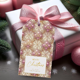Etiqueta Para Presente Padrão de Feliz de Natal Dourado rosa nº 4 ID1009