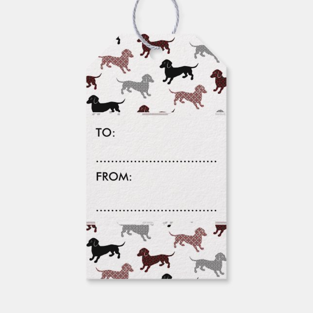 Etiqueta Para Presente Padrão de Feriado do Damask Dachshances (Verso)