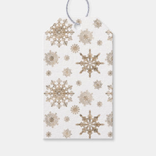Etiqueta Para Presente Padrão de Flocos de Neve Amarelos do ouro e Gif d