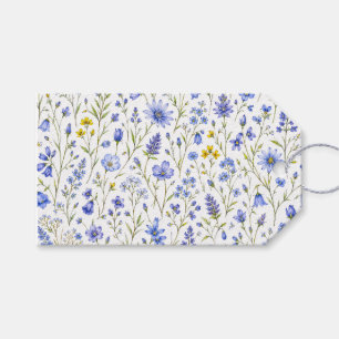 Etiqueta Para Presente Padrão de Flor Silvestre Aquarela Azul Amarelo Ver