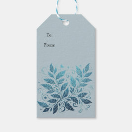 Etiqueta Para Presente Padrão de Folha de Filigrana Azul de Ombre