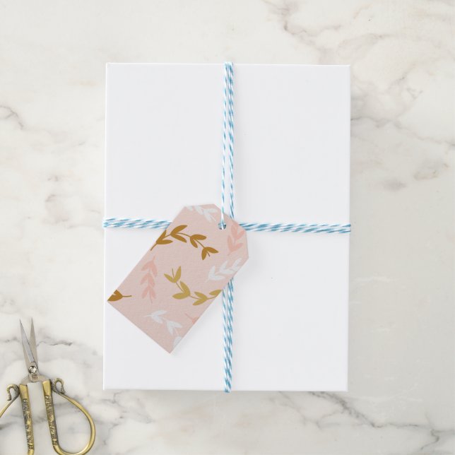 Etiqueta Para Presente Padrão de Folhas 4 (Com cordão)