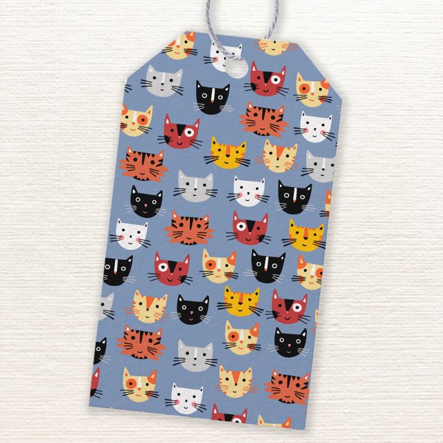 Etiqueta Para Presente Padrão de Gato Bonito (Cute kitty cat gift tags with custom text on reverse)