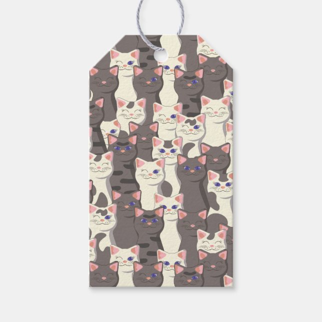 Etiqueta Para Presente Padrão de gatos brancos e cinzas (Frente)