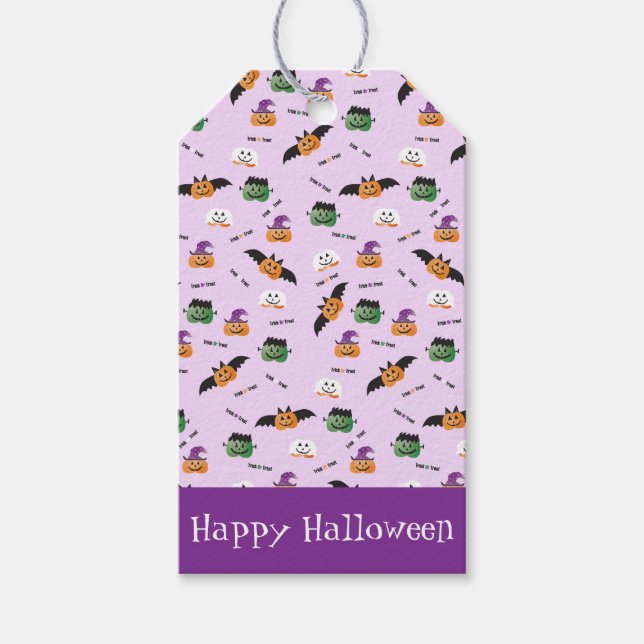 Etiqueta Para Presente Padrão De Halloween Obrigado Pumpkins Purple (Frente)