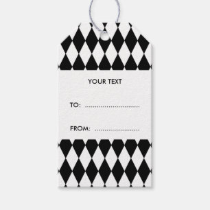 Etiqueta Para Presente Padrão de Harlequin Branco Preto