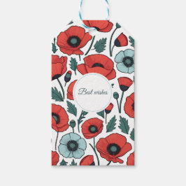 Etiqueta Para Presente Padrão de Ilustração das Flores de Papoila Vibrant