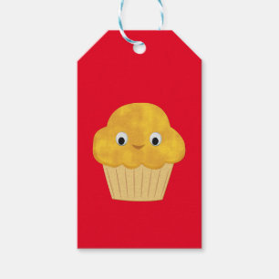 Etiqueta Para Presente Padrão De Muffin De Milho De Cartoon Corno Em Verm