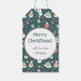 Etiqueta Para Presente Padrão de Natal de Boneco de Neve Adorável