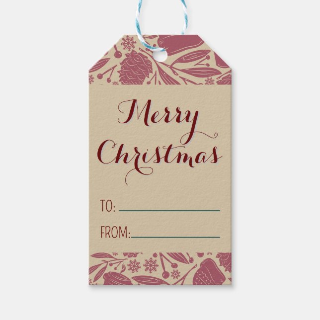 Etiqueta Para Presente Padrão de Natal Red Retro Cozy (Frente)