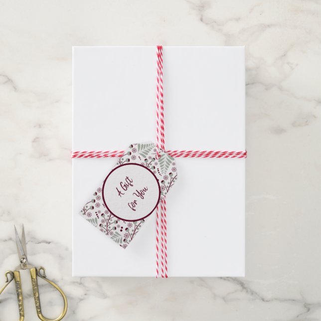 Etiqueta Para Presente Padrão de Natal Vermelho e Verde Clássico (Com cordão)