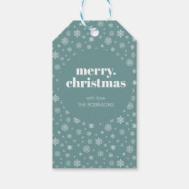 Etiqueta Para Presente Padrão de Neve de Natal Feliz Verde Branca