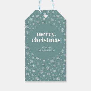 Etiqueta Para Presente Padrão de Neve de Natal Feliz Verde Branca