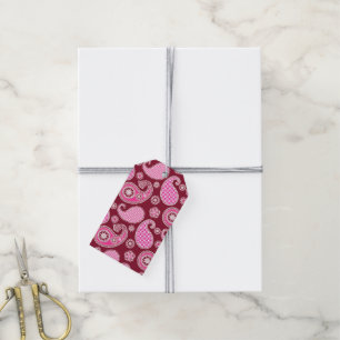 Etiqueta Para Presente Padrão de Paisley, Borgonha, Rosa e Branca de Pres