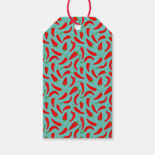 Etiqueta Para Presente Padrão de Pepper Vermelho de Cartoon no Azul Teal