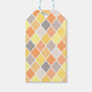 Etiqueta Para Presente Padrão de quatrefoil amarelo, laranja e cinza