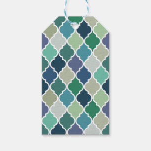 Etiqueta Para Presente Padrão de quatrefoil azul, verde e turquesa