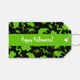 Etiqueta Para Presente Padrão de Ratos de Halloween Verdes Crawly Feliz