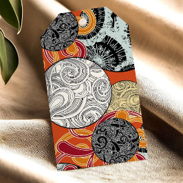 Etiqueta Para Presente Padrão de redemoinho retrô abstrato em vermelho