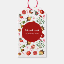 Etiqueta Para Presente Padrão de Romã Aquarela Rosh Hashanah