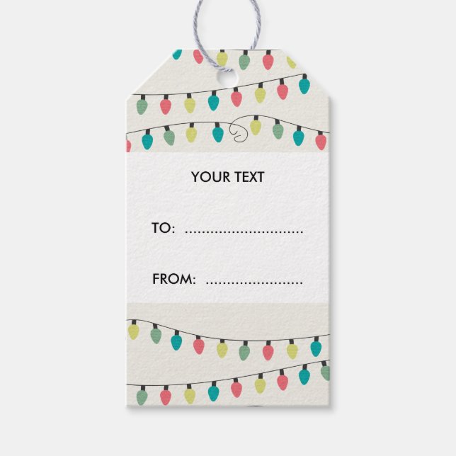 Etiqueta Para Presente Padrão de String de Natal das Luzes (Frente)