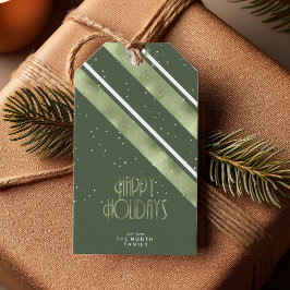 Etiqueta Para Presente Padrão de Stripe de Natal Verde/Branco ID862