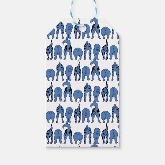 Etiqueta Para Presente Padrão de Traseros de Cachorro Azul (Frente)