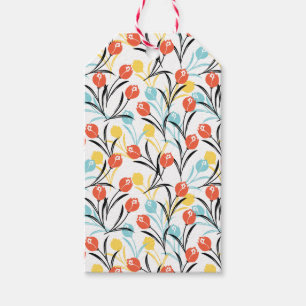 Etiqueta Para Presente Padrão de Tulipas Vibrante Design Floral em Branco