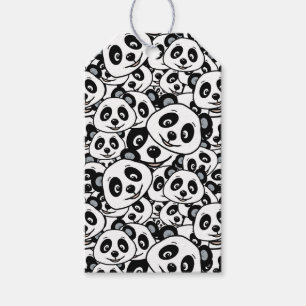 Etiqueta Para Presente Padrão de Urso Panda Preto e Branco Moderno Fofo